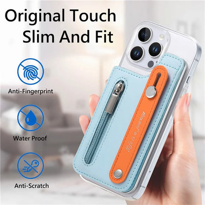 CY2 For iPhone 16 Pro Case Wristband Leather+PC Zipper Pocket Phone Cover RFID Blocking