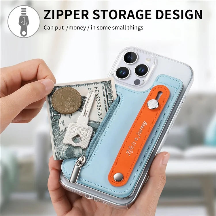 CY2 For iPhone 16 Pro Case Wristband Leather+PC Zipper Pocket Phone Cover RFID Blocking