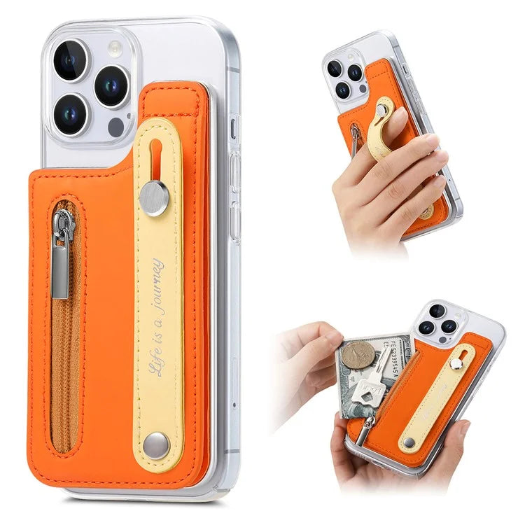 CY2 For iPhone 16 Pro Case Wristband Leather+PC Zipper Pocket Phone Cover RFID Blocking