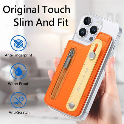 CY2 For iPhone 16 Pro Case Wristband Leather+PC Zipper Pocket Phone Cover RFID Blocking