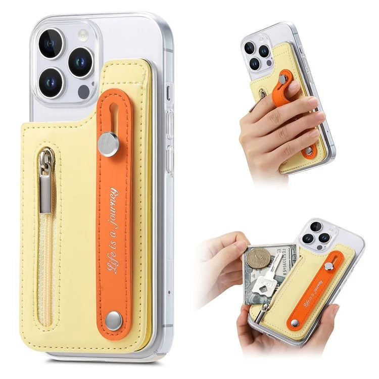 CY2 For iPhone 16 Pro Case Wristband Leather+PC Zipper Pocket Phone Cover RFID Blocking