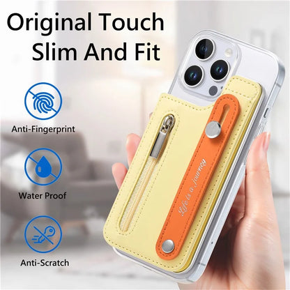 CY2 For iPhone 16 Pro Case Wristband Leather+PC Zipper Pocket Phone Cover RFID Blocking
