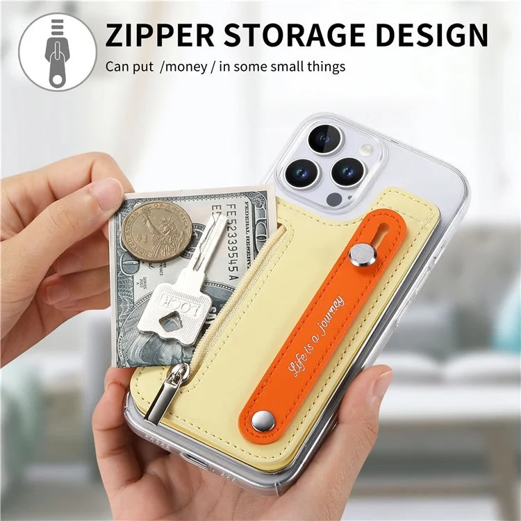 CY2 For iPhone 16 Pro Case Wristband Leather+PC Zipper Pocket Phone Cover RFID Blocking