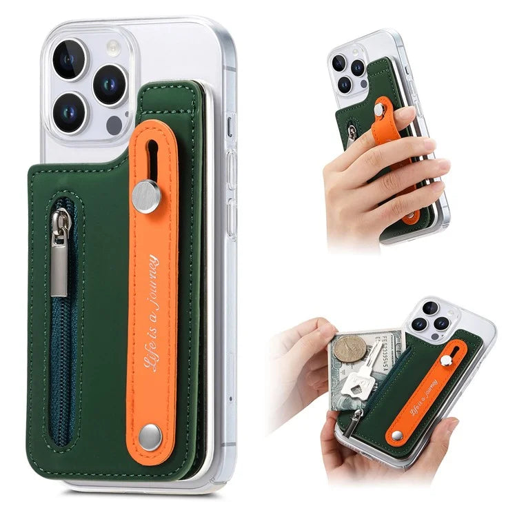 CY2 For iPhone 16 Pro Case Wristband Leather+PC Zipper Pocket Phone Cover RFID Blocking