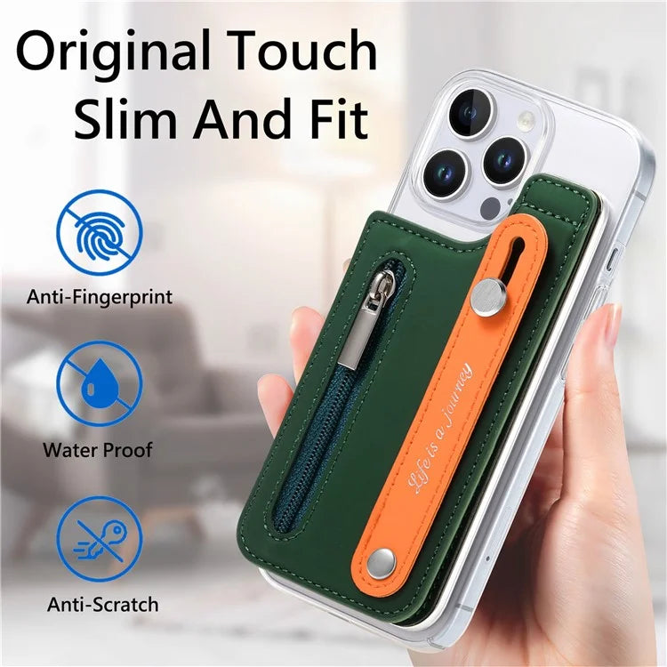 CY2 For iPhone 16 Pro Case Wristband Leather+PC Zipper Pocket Phone Cover RFID Blocking