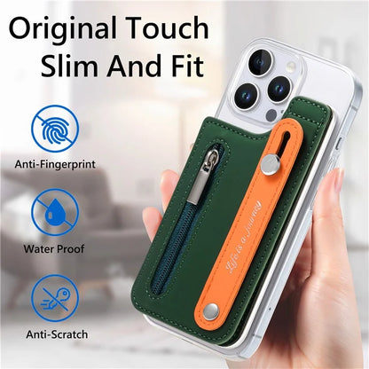 CY2 For iPhone 16 Pro Case Wristband Leather+PC Zipper Pocket Phone Cover RFID Blocking