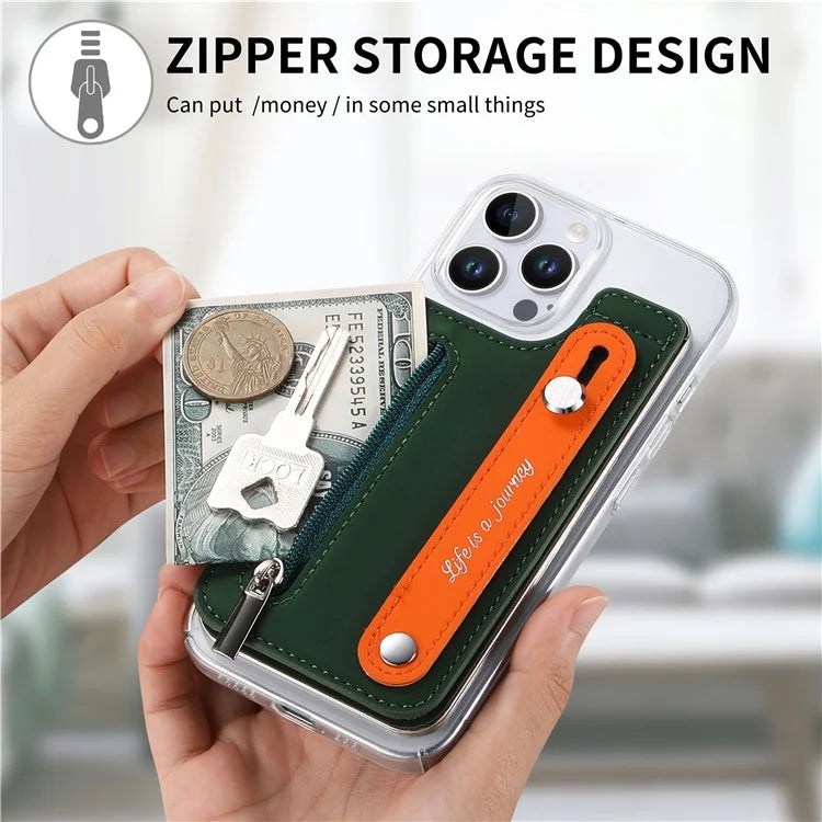 CY2 For iPhone 16 Pro Case Wristband Leather+PC Zipper Pocket Phone Cover RFID Blocking