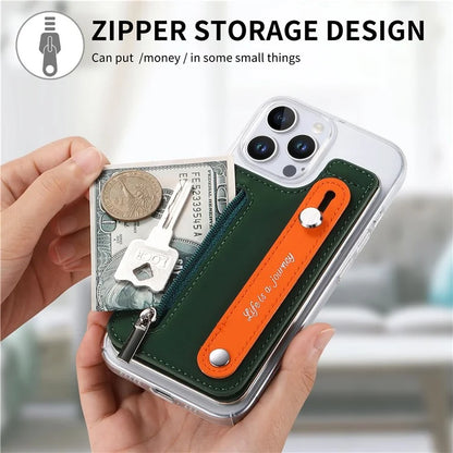 CY2 For iPhone 16 Pro Case Wristband Leather+PC Zipper Pocket Phone Cover RFID Blocking
