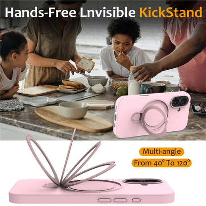 For iPhone 16 Case Compatible with MagSafe Kickstand PC + Silicone Phone Cover