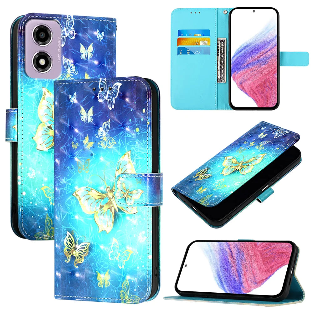 For Motorola Moto E14 4G Leather Case YB Pattern Printing Leather Series-2 Pattern Printing Wallet Stand Cover