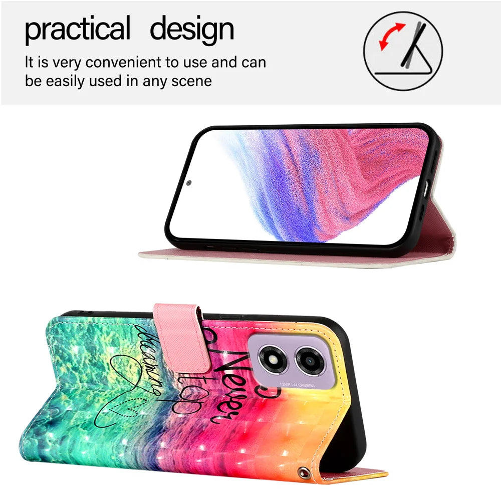 For Motorola Moto E14 4G Leather Case YB Pattern Printing Leather Series-2 Pattern Printing Wallet Stand Cover