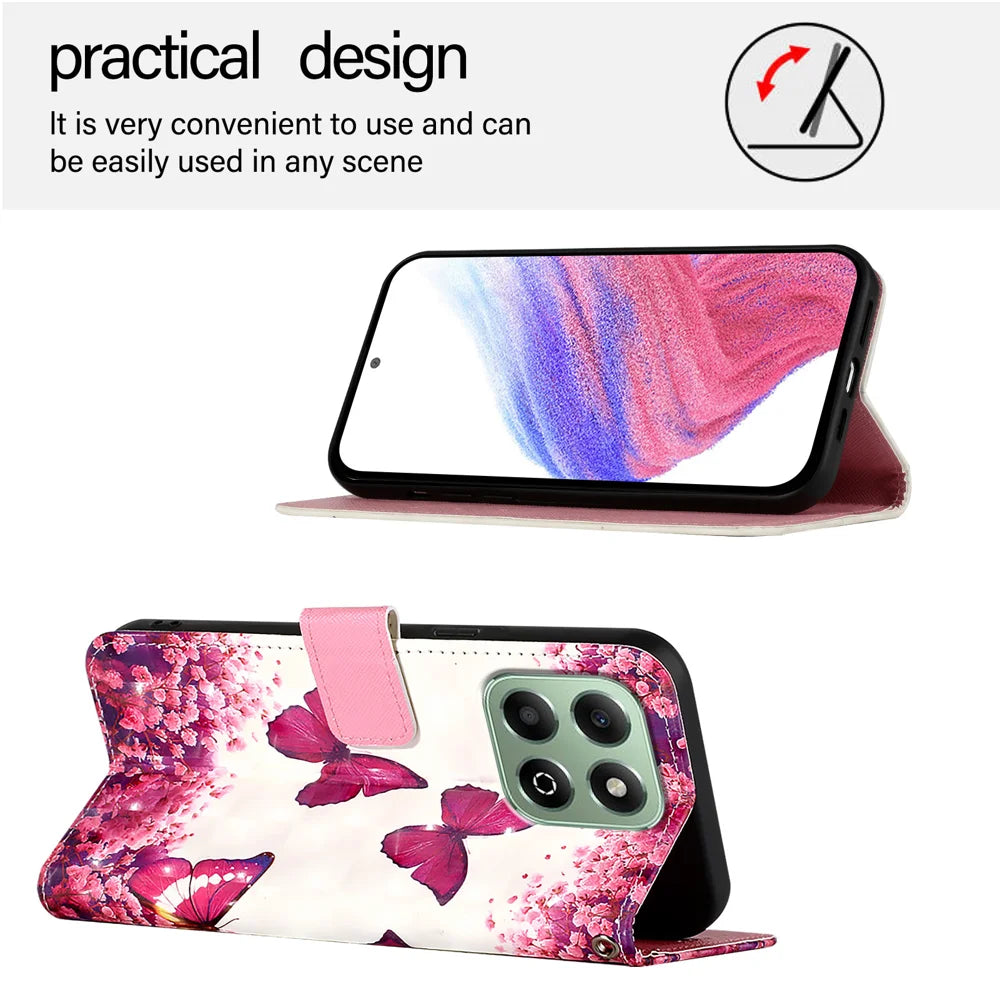 For Honor X6b 4G Leather Case YB Pattern Printing Leather Series-2 Pattern Printing Wallet Stand Cover