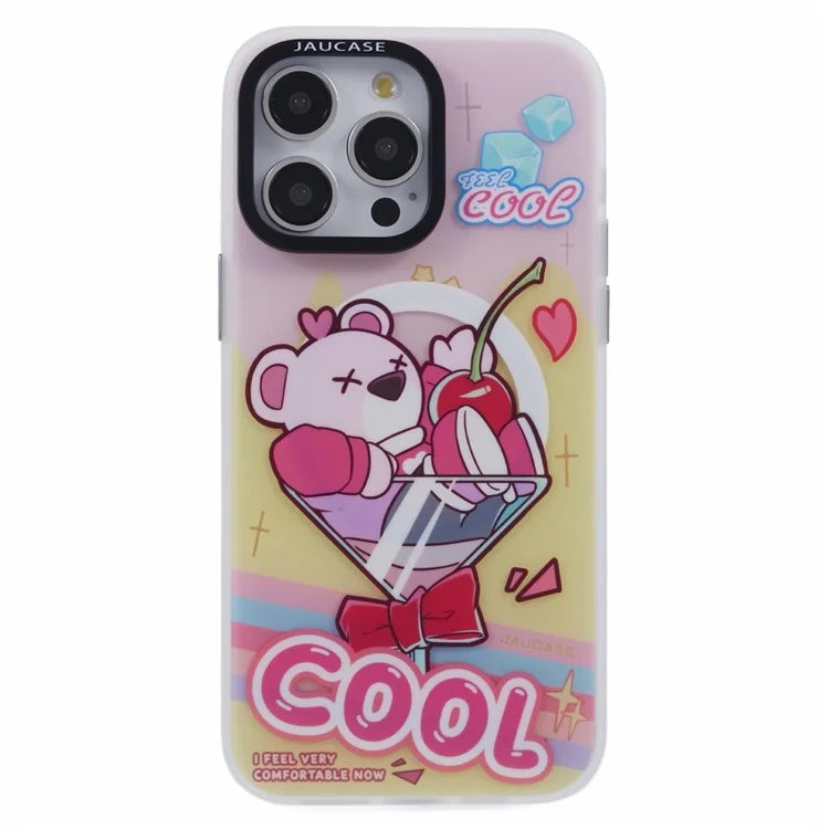 JAUCASE For iPhone 14 Pro Max Case Compatible with MagSafe Bear Pattern PC+TPU Matte Phone Cover