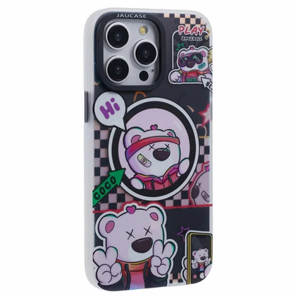 JAUCASE For iPhone 14 Pro Max Case Compatible with MagSafe Bear Pattern PC+TPU Matte Phone Cover