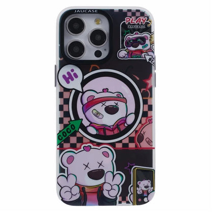 JAUCASE For iPhone 14 Pro Max Case Compatible with MagSafe Bear Pattern PC+TPU Matte Phone Cover