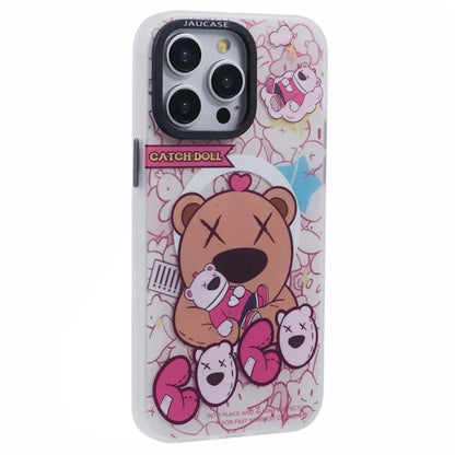 JAUCASE For iPhone 14 Pro Max Case Compatible with MagSafe Bear Pattern PC+TPU Matte Phone Cover