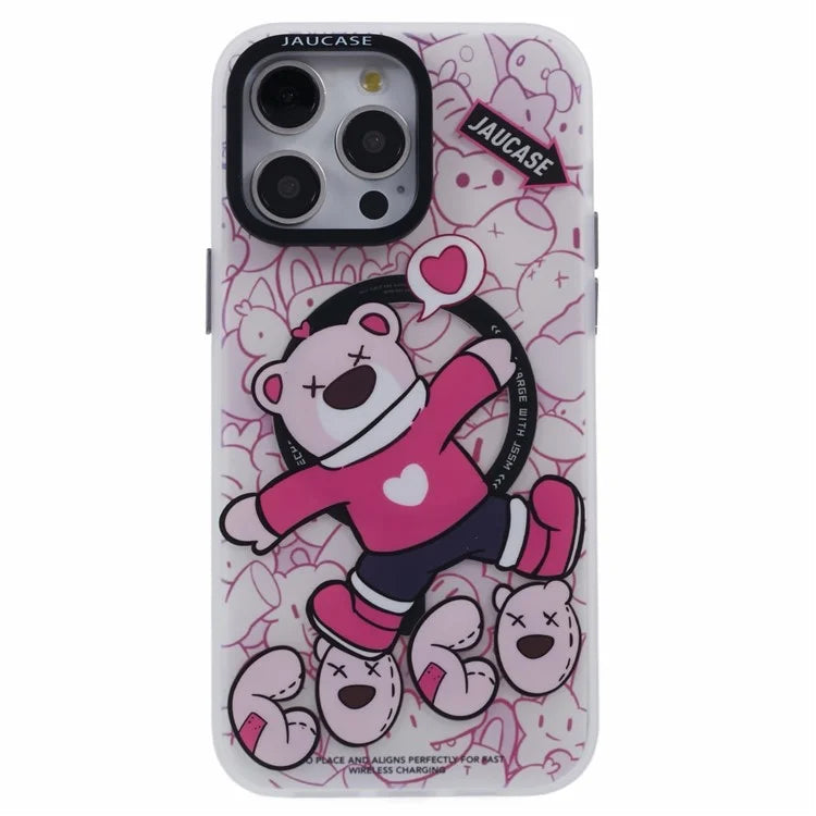 JAUCASE For iPhone 14 Pro Max Case Compatible with MagSafe Bear Pattern PC+TPU Matte Phone Cover