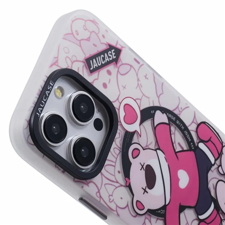 JAUCASE For iPhone 14 Pro Max Case Compatible with MagSafe Bear Pattern PC+TPU Matte Phone Cover