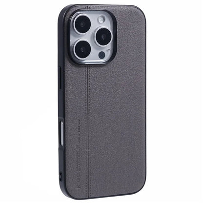 KIGC For iPhone 16 Pro Case Litchi Texture Leather Coated PC+TPU Phone Cover