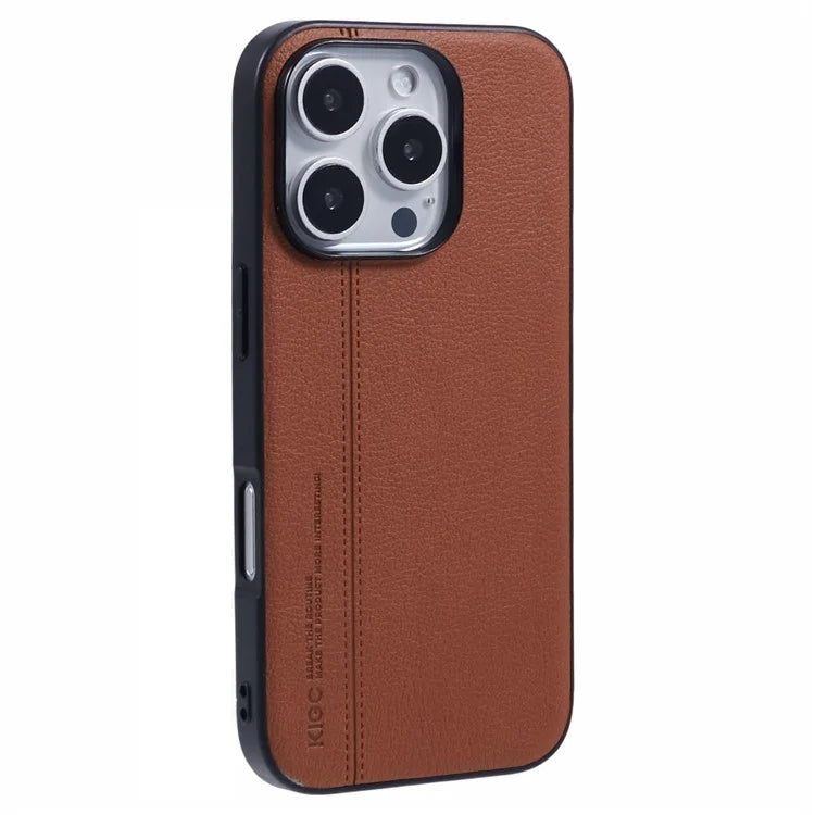 KIGC For iPhone 16 Pro Case Litchi Texture Leather Coated PC+TPU Phone Cover
