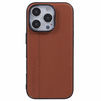 KIGC For iPhone 16 Pro Case Litchi Texture Leather Coated PC+TPU Phone Cover