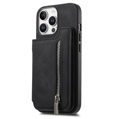 For iPhone 16 Pro Max Case Magnetic Detachable Zipper Card Holder Leather+TPU Phone Cover