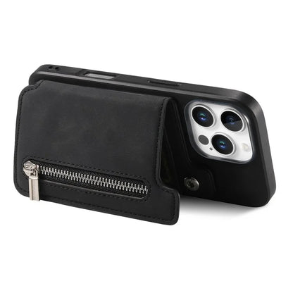 For iPhone 16 Pro Max Case Magnetic Detachable Zipper Card Holder Leather+TPU Phone Cover
