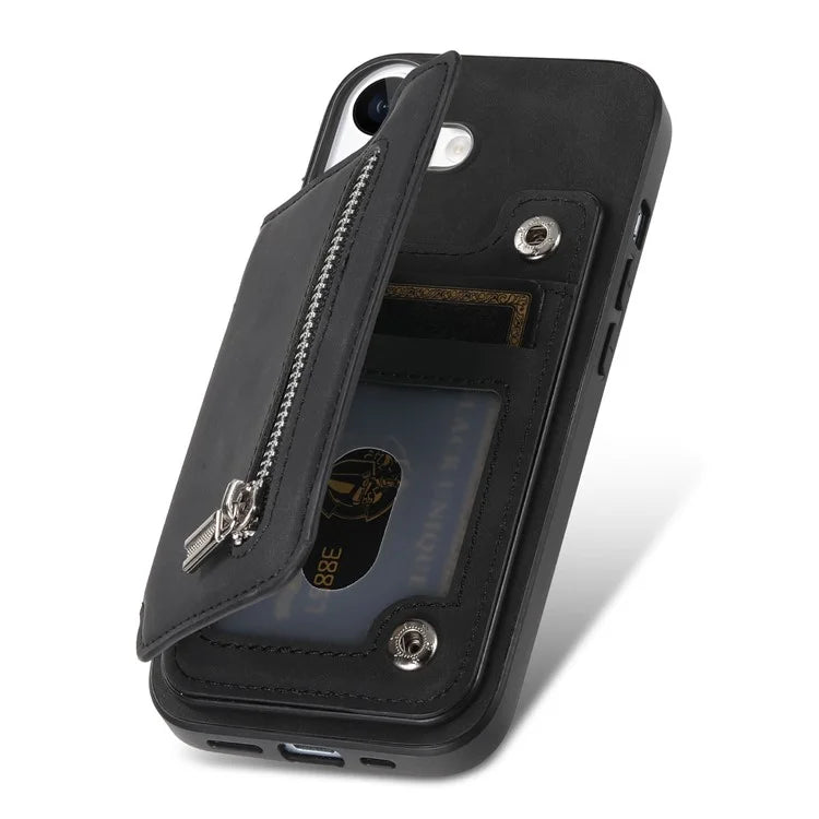 For iPhone 16 Pro Max Case Magnetic Detachable Zipper Card Holder Leather+TPU Phone Cover