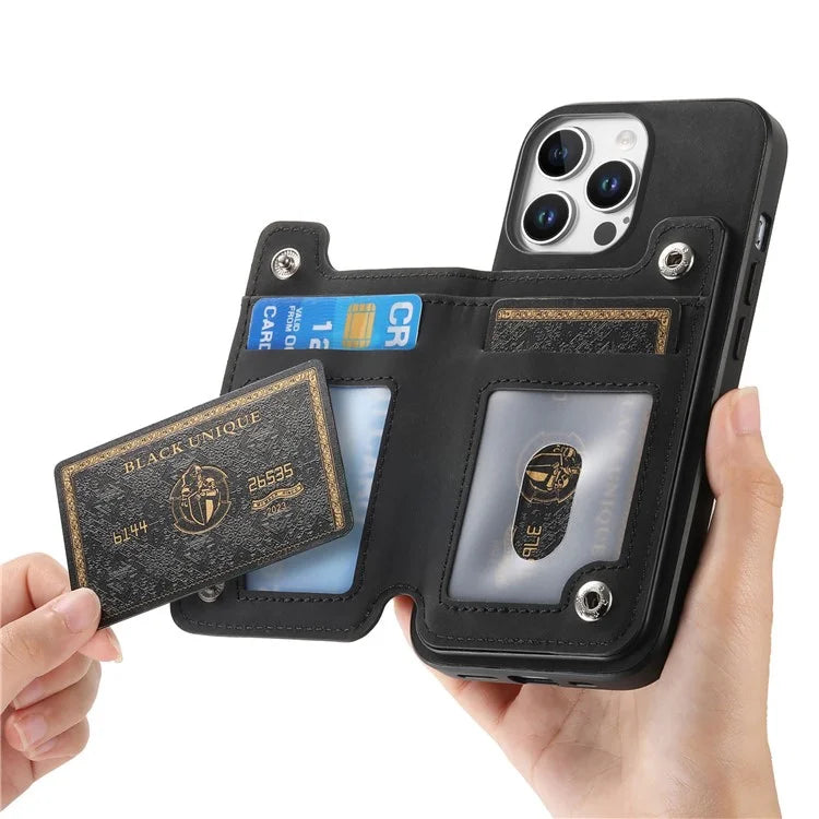 For iPhone 16 Pro Max Case Magnetic Detachable Zipper Card Holder Leather+TPU Phone Cover