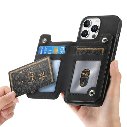 For iPhone 16 Pro Max Case Magnetic Detachable Zipper Card Holder Leather+TPU Phone Cover