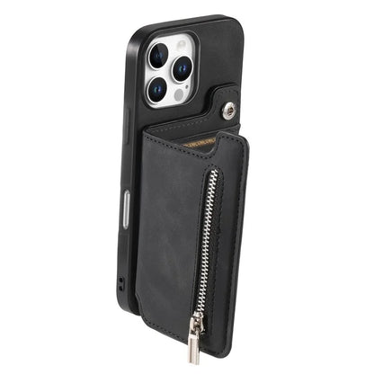 For iPhone 16 Pro Max Case Magnetic Detachable Zipper Card Holder Leather+TPU Phone Cover