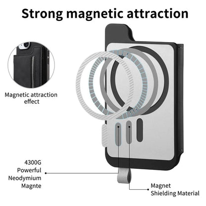 For iPhone 16 Pro Max Case Magnetic Detachable Zipper Card Holder Leather+TPU Phone Cover