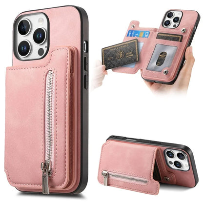 For iPhone 16 Pro Max Case Magnetic Detachable Zipper Card Holder Leather+TPU Phone Cover