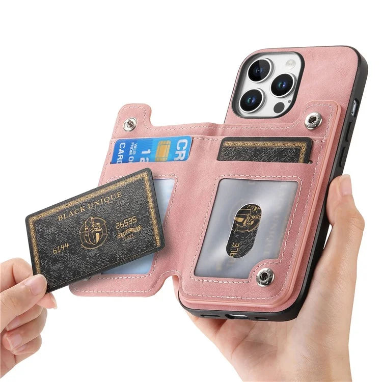 For iPhone 16 Pro Max Case Magnetic Detachable Zipper Card Holder Leather+TPU Phone Cover
