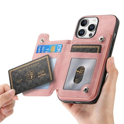 For iPhone 16 Pro Max Case Magnetic Detachable Zipper Card Holder Leather+TPU Phone Cover