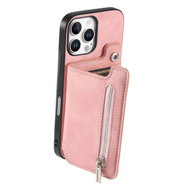 For iPhone 16 Pro Max Case Magnetic Detachable Zipper Card Holder Leather+TPU Phone Cover