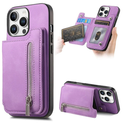 For iPhone 16 Pro Max Case Magnetic Detachable Zipper Card Holder Leather+TPU Phone Cover