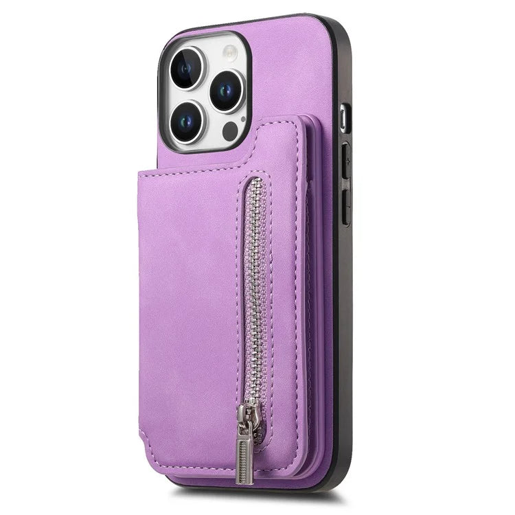 For iPhone 16 Pro Max Case Magnetic Detachable Zipper Card Holder Leather+TPU Phone Cover