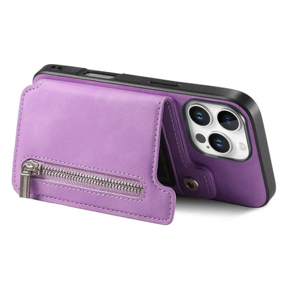 For iPhone 16 Pro Max Case Magnetic Detachable Zipper Card Holder Leather+TPU Phone Cover