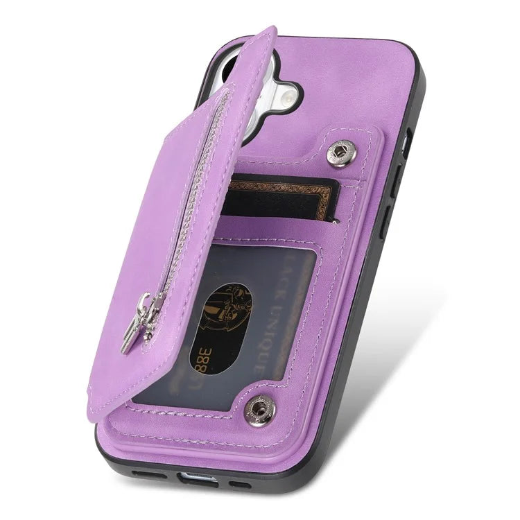 For iPhone 16 Pro Max Case Magnetic Detachable Zipper Card Holder Leather+TPU Phone Cover