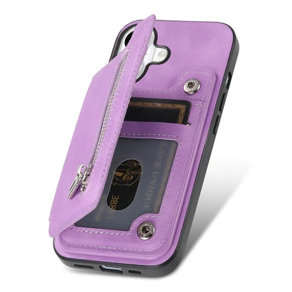 For iPhone 16 Pro Max Case Magnetic Detachable Zipper Card Holder Leather+TPU Phone Cover