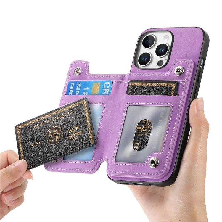 For iPhone 16 Pro Max Case Magnetic Detachable Zipper Card Holder Leather+TPU Phone Cover