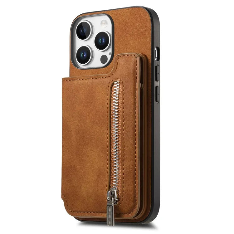 For iPhone 16 Pro Max Case Magnetic Detachable Zipper Card Holder Leather+TPU Phone Cover