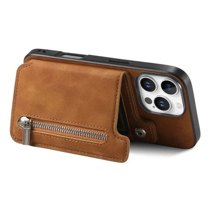 For iPhone 16 Pro Max Case Magnetic Detachable Zipper Card Holder Leather+TPU Phone Cover