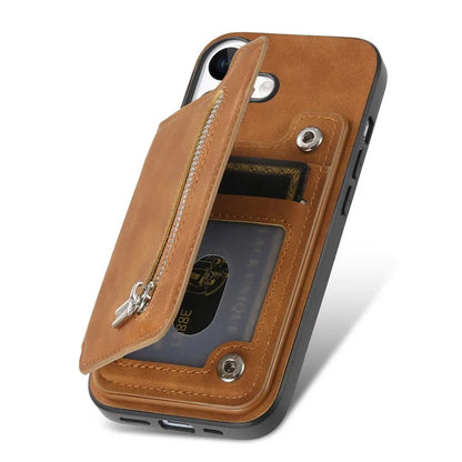 For iPhone 16 Pro Max Case Magnetic Detachable Zipper Card Holder Leather+TPU Phone Cover