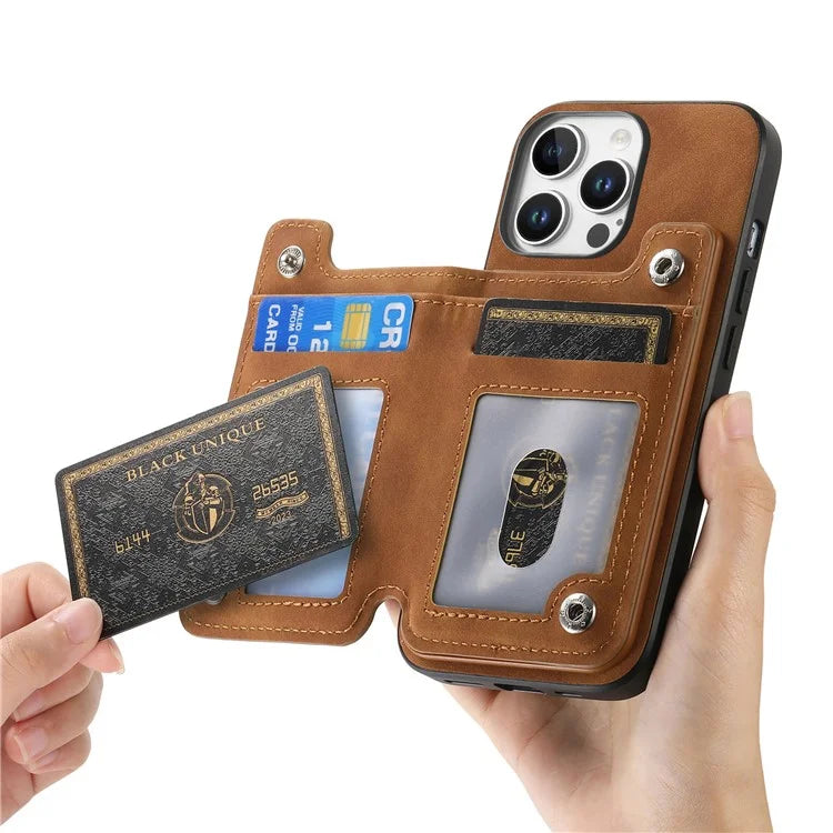 For iPhone 16 Pro Max Case Magnetic Detachable Zipper Card Holder Leather+TPU Phone Cover