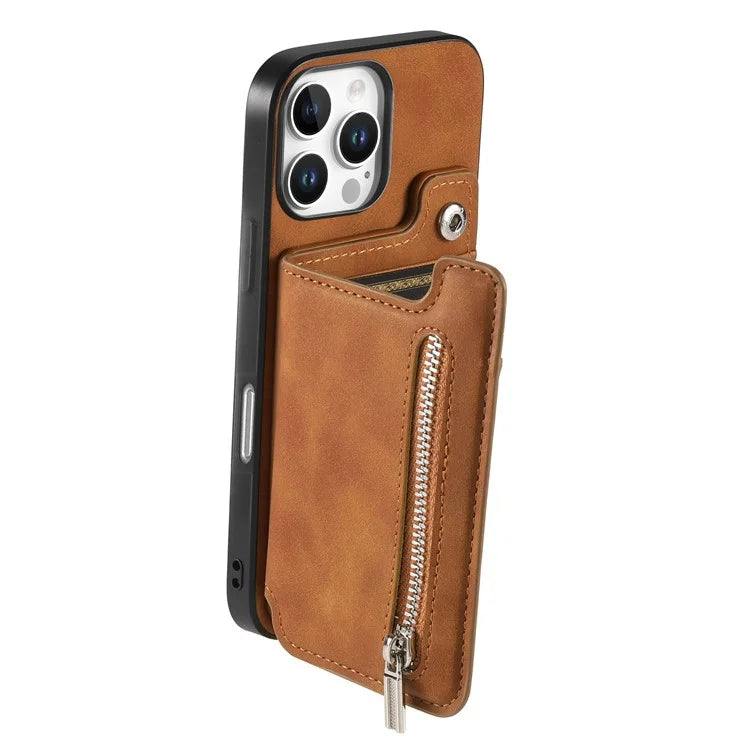 For iPhone 16 Pro Max Case Magnetic Detachable Zipper Card Holder Leather+TPU Phone Cover