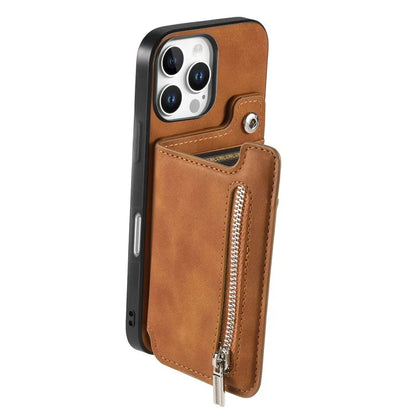 For iPhone 16 Pro Max Case Magnetic Detachable Zipper Card Holder Leather+TPU Phone Cover