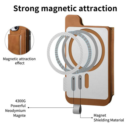 For iPhone 16 Pro Max Case Magnetic Detachable Zipper Card Holder Leather+TPU Phone Cover
