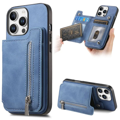 For iPhone 16 Pro Max Case Magnetic Detachable Zipper Card Holder Leather+TPU Phone Cover